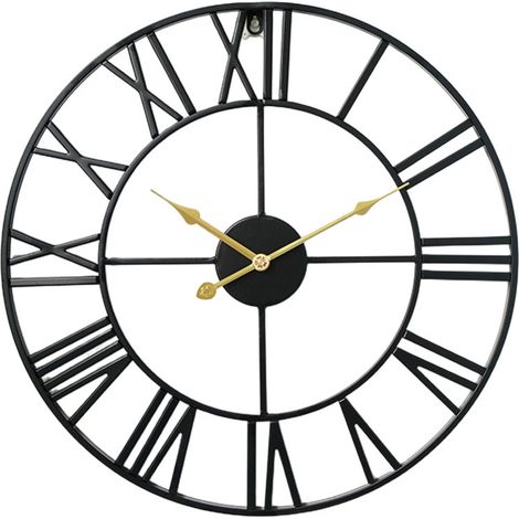 Geräuschlose digitale Wanduhr im europäischen Stil, Blockdesign, mit schwarz-goldenen Zeigern, aus Schmiedeeisen. Schlichte und nostalgische Dekoration für das Wohnzimmer.