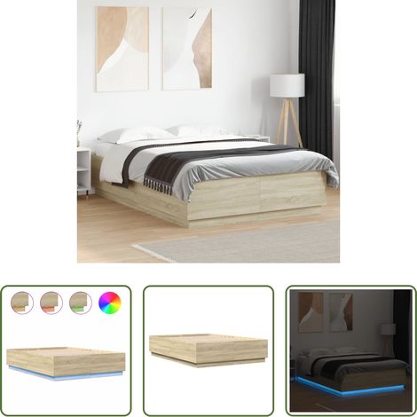 LED-Leuchten - Bettgestell mit LED Sonoma-Eiche 150x200 cm Holzwerkstoff (1/5)