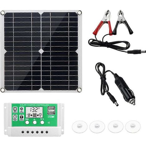 Kit chargeur USB monocristallin pour panneau solaire 18 V/15 W avec deux ports et contrôleur de charge solaire PWM 12/24 V 60 A