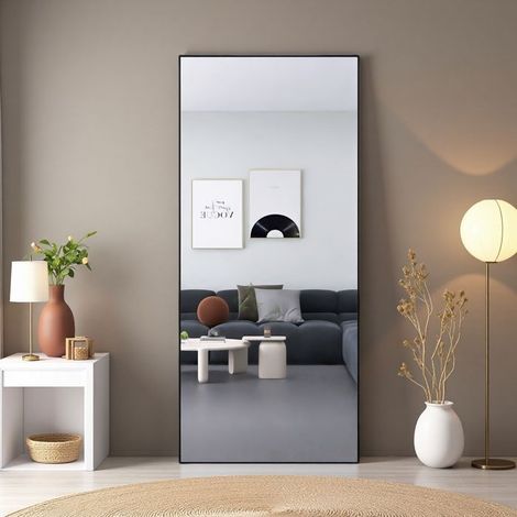 Specchio da Terra - Nero - 180x80cm - Alluminio Opaco - Vetro Temperato Sicuro