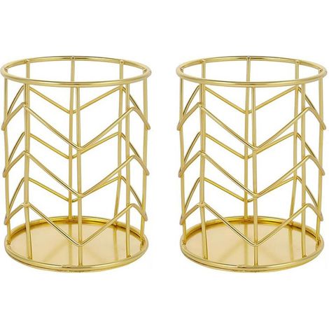 2er-Set goldener Stifthalter, Bleistifthalter, Schreibtisch-Organizer aus Eisen, für Büro, Zuhause oder Schule (Gold)