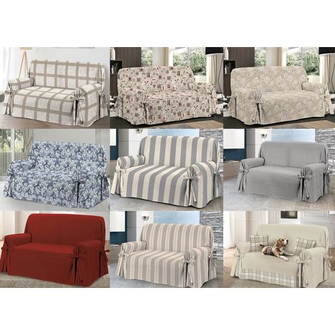 Copridivano Fodera Telo Protezione Divano Con Laccetti Fiocco Varie Fantasie, misuraPoltronacoloreScozzese Beige (1/5)