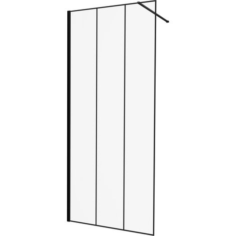 KINEDO - Paroi Douche Solo Design - Verre de 6 mm + Profilé Aluminium - Traitée Anti-Calcaire - Fabriquée en France - L.80 cm x H.200 cm - Verre avec décor esprit atelier en noir + Profilé Noir mat (1/5)