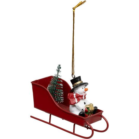 Kunstharz Weihnachtsmotiv Schneemann Schlitten L 9 cm - Feeric lights & christmas