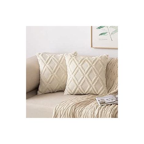 Lot de 2 Housses de Coussins en Daim Artificiel et en Laine Artificielle avec des Motifs Carré comme Velours Taie d'oreiller à Salon Chambre Canapé 30X50cm Crème (1/5)