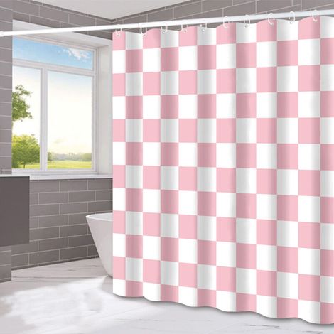 1 tenda da doccia a quadri rosa e bianchi, divisoria per porta, impermeabile, adatta per bagno e cucina, 180x180 cm