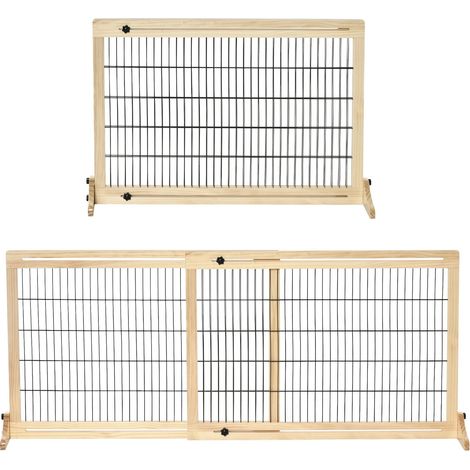 Ausziehbares Hunde Absperrgitter Aus Holz Freistehend, Für Treppen & Türen, Natur, 202,5X76Cm
