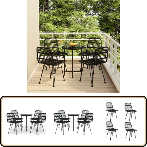 5-tlg. Garten-Essgruppe Schwarz Poly Rattan - Gartensessel - Gartentisch - Gartenmöbelset - Outdoor Möbel - Rattan Gartenmöbel