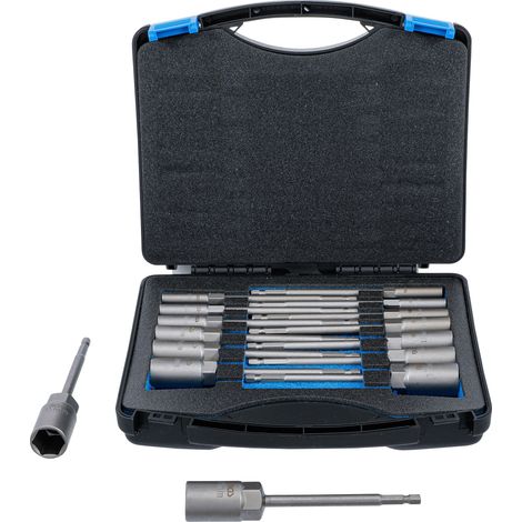 Set di chiavi a bussola esagonali BGS extra lunghe con attacco esagonale esterno da 6,3 mm (1/4") per trapani SW 5,5 - 19 mm 15 pezzi - 70147. (1/4)