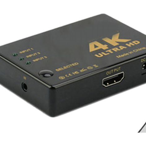 Commutateur d'interface multimédia HD Plug and Play avec télécommande, convertisseur vidéo 4K pour ordinateurs portables et consoles de jeux, noir, 3 entrées/1 sortie (1/5)