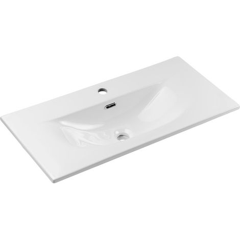 Vasque à encastrer VELOA 80 cm céramique blanc brillant faible profondeur 40 cm (1/4)