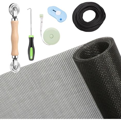 Kit De Réparation Pour Moustiquaire - Treillis En Fibre De Verre Charbon 48 X 118 Pouces - Outil De Montage Rouleau Crochet Règle Coupe-Spline - Pour Fenêtres Et Portes Coulissantes
