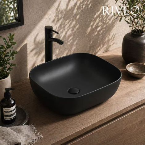 Vasque de Bain Noire Rectangulaire en Céramique – Design Moderne et Élégant – Rivéo