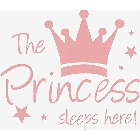 Sticker mural « La princesse dort ici » Petite couronne étoiles roses Chambre d'enfant Autocollant PVC 32 x 28 cm Fille (1/5)