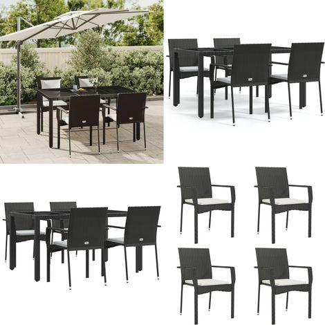 5-tlg. Garten-Essgruppe mit Kissen Schwarz Poly Rattan - Garten Essgruppe -  Garten Essgruppen - Home & Living (1/5)