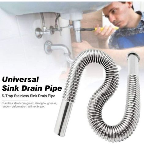 - Siphon Flexible en acier inoxydable, tuyau d'évacuation Flexible pour évier, salle de bains, cuisine, Tube d'eau (1/4)