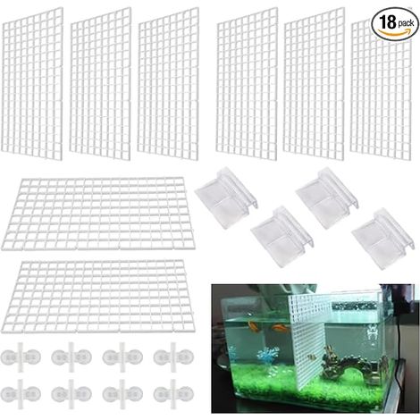 8 Pièces Grille Aquarium en Plastique Séparateur de Compartiment avec 10 Ventouses pour Séparer les Poissons et Empêcher les Combats (Blanc) (1/5)