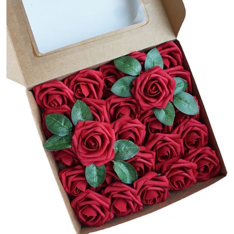 Coffret cadeau de roses artificielles bleues, fleurs en soie PE, décoration intérieure, centre de table de mariage rouge (1/4)