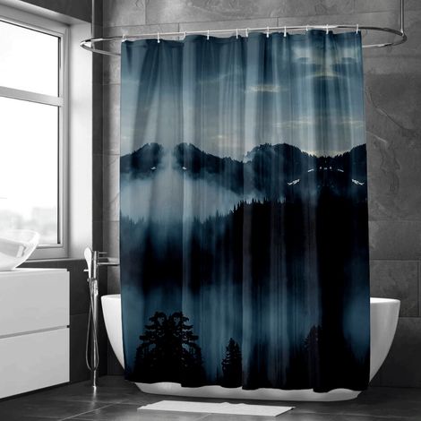 Rideau de douche motif bambou en encre, rideau imperméable salle de bain, 90x180 cm