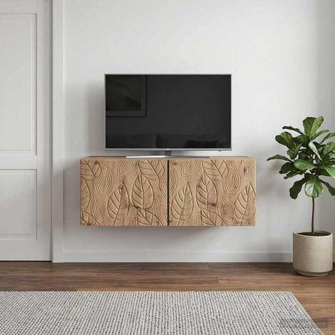 Meuble TV mural 2 portes en bois d’ingénierie chêne artisanal 78,5 x 41 x 30 cm, 15.52kg - PANGIVO (1/5)