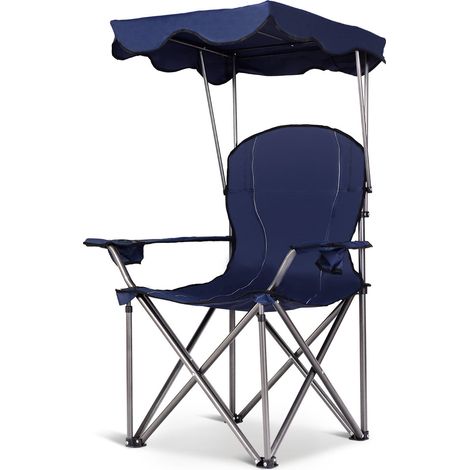 Silla de camping con capota plegable 96,5 x 67,5 x 130 cm confort óptimo diseño moderno en PVC azul 200019546