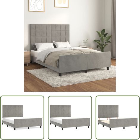 The Living Store Bettgestell ohne Matratze Hellgrau 140x200 cm Samt - Samtbett - Doppelbett - Boxspringbetten - Hochbett - Lattenrost (1/5)
