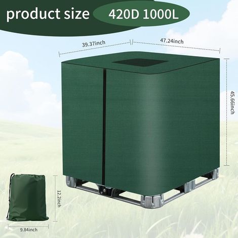 IBC-Tankabdeckung, 420D Wassertankdeckel, IBC-Tankabdeckung 1000L – UV- und staubdichte Schutzhülle mit Reißverschluss und Aufbewahrungstasche (116 x 100 x 120 cm) (Grün) (1/5)