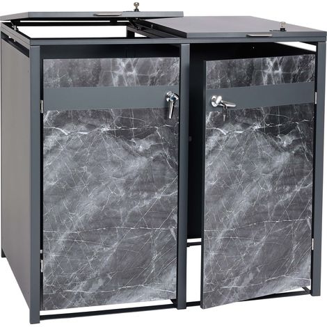 Cubo de basura con cerradura escondido en dos compartimentos metálicos con aspecto de mármol antracita oscuro 040006997