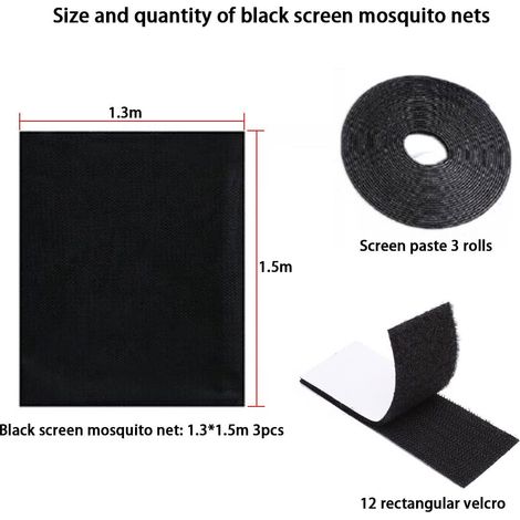Filet de protection anti-moustiques pour fenêtre ajustable avec bande adhésive scratch noir (1/5)