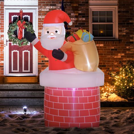 Père Noël gonflable décoration de Noël extérieur avec lumières LED sac de cadeau et la cheminée 130 x 82 x 195 cm rouge (1/5)