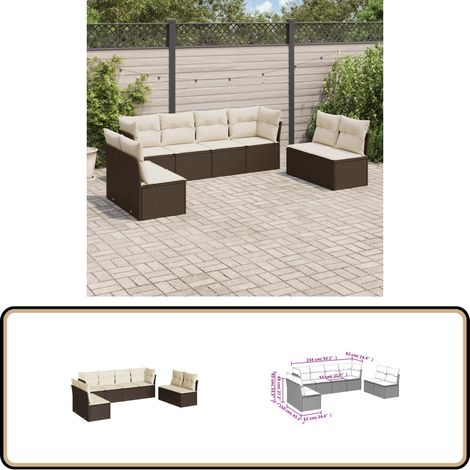 8-tlg. Garten-Sofagarnitur mit Kissen Braun Poly Rattan - Gartensofas - Outdoor Möbel - Gartenmöbel Set - Rattan Sofa - Lounge Set