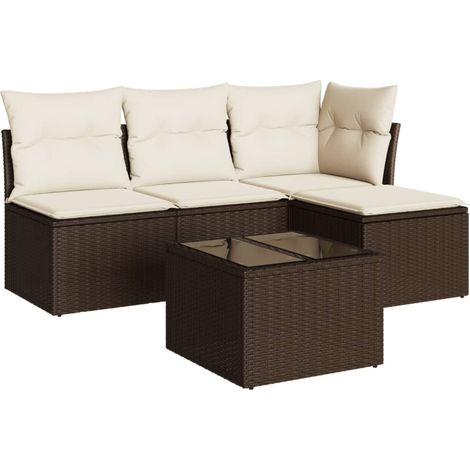 Salon de jardin modulable en résine tressée avec table et coussins marron 5 pièces (1/5)