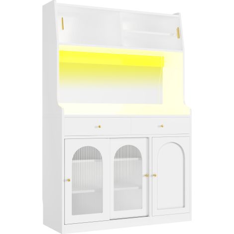 Meuble cuisine LED, 2 tiroirs, étagères réglables, blanc
