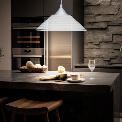 LED 7 Watt Hänge Leuchte Riefenglas weiß Beleuchtung Pendel Lampe Licht