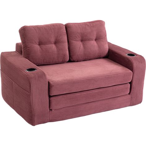 Canapé 2 places en velours côtelé avec porte-gobelets et poches latérales, pouf double convertible, canapé 2 places sans structure avec coussins capitonnés et dossier, grand canapé pouf (velours côtel (1/5)