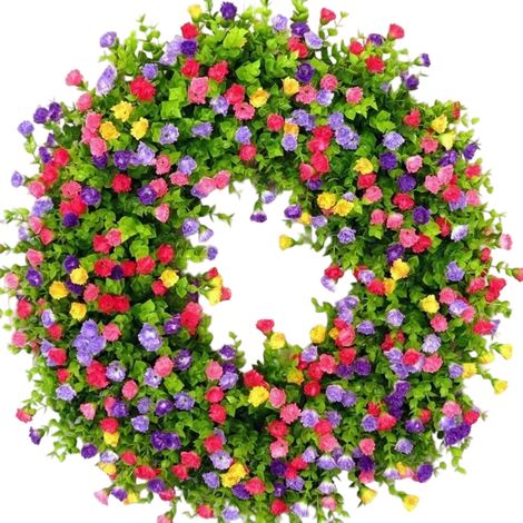 Couronne de verdure pour porte d'entrée, guirlande artificielle verte suspendue de 40 cm (16 pouces) pour le printemps, l'été et l'automne, décoration de fenêtres, fêtes, mariages et autres occasions  (1/5)