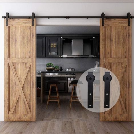 274cm/9FT Sliding Door Hardware Kit Accessories Kit for Sliding Barn Doors, Double Wooden Door Kit (1/5)