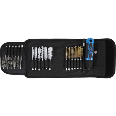 Bgs Technic – Kit de nettoyage injecteurs et bougies 20 pièces – Brosses en laiton, nylon et acier inoxydable – Rallonge et poignée 150 mm incluses