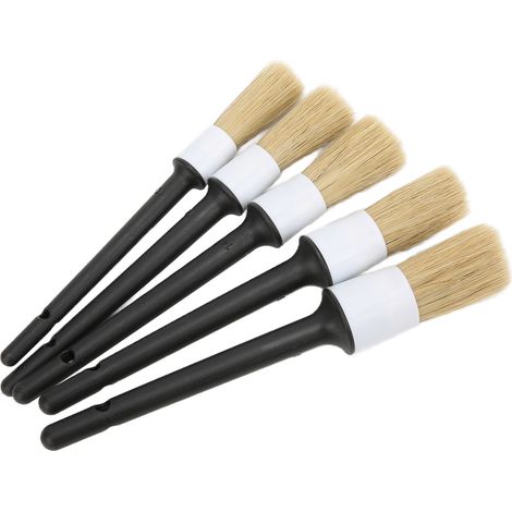 Ensemble de 5 brosses de nettoyage automobile pour l'intérieur, l'extérieur, le moteur, l'échappement et les sièges en cuir (blanc/gris) (1/5)