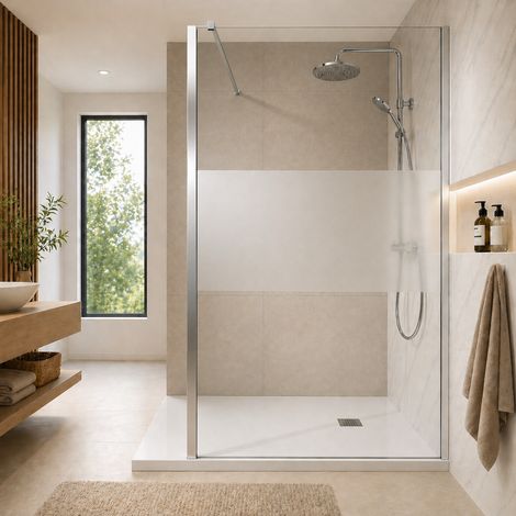 Onbath's Paroi de douche 40x195 en verre securit 6mm avec bande centrale givrée - Accessoires en chromé