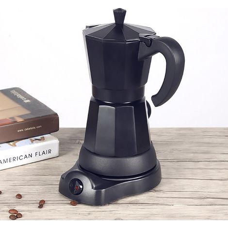 300-ml Elektrische Mokka Kanne Kaffeemaschine Filterkaffeemaschine Kaffeefilter Espressokocher 6 Tassen Schwarz Alu (1/5)