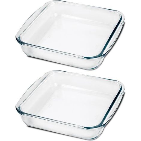 Lot de 2 plat à four carré, moule de cuisson,capacité 1.8 L - Longueur 24.8 x Profondeur 22.2 x Hauteur 5.2 cm -JUANIO