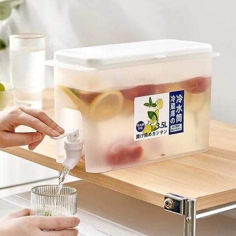 3.5 L Distributeur de Boissons pour réfrigérateur avec robinets, distributeur d'eau avec couvercle, réutilisable, seau à eau fruits (1/4)