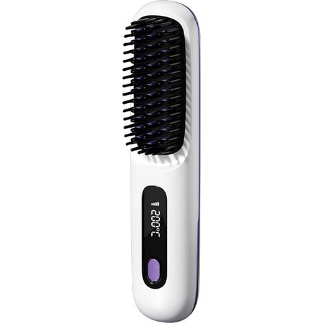 Brosse lissante cheveux sans fil rechargeable USB-C 3 températures blanc 2000mAh voyage (1/5)
