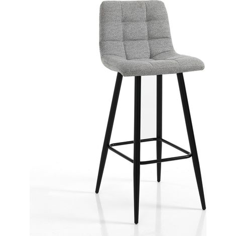 Sgabello bar alto in tessuto grigio e metallo nero Amelie Light Grey