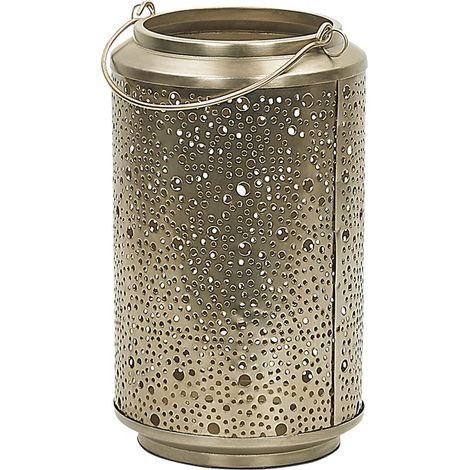 Lanterne Décorative pour Intérieur et Extérieur en Acier Doré Ajouré 25 cm de Hauteur Idéale pour Salon ou Terrasse Rétro Glamour et Chic Beliani
