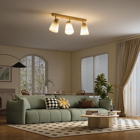 Compatible Ampoules E27 Plafonnier 3 Lampes Orientables Luminaire Salon Chambre Design Contemporain Effet Bois 90° (1/5)
