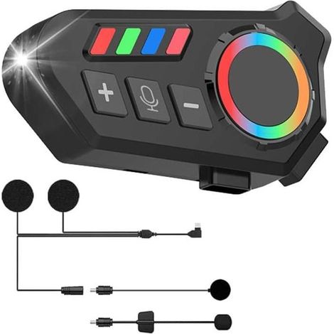 Écouteurs pour casque de moto avec lumières LED et RVB, Bluetooth 5.4, mains libres, sans fil, annulation du bruit HD, résistance à l'eau IPX8