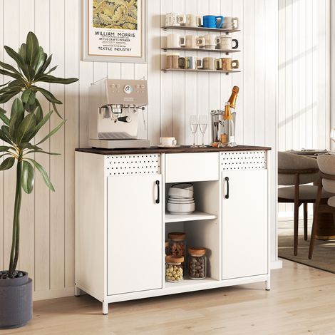 Buffet pour salon avec 2 portes avec trous Tiroir Compartiments ouverts Étagères réglables 100x40x80 cm Blanc (1/5)