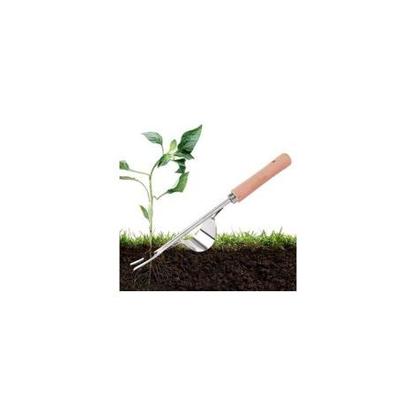 Desherbant Gazon,Desherbant liseron,Désherbeur Manuel en Acier Inoxydable, Outil Gouge de Désherbage en Poignée Bois Outil De Jardinage Pissenlit Y-Shape Manuelle Désherbage Racine Fourche-INHHUB (1/5)